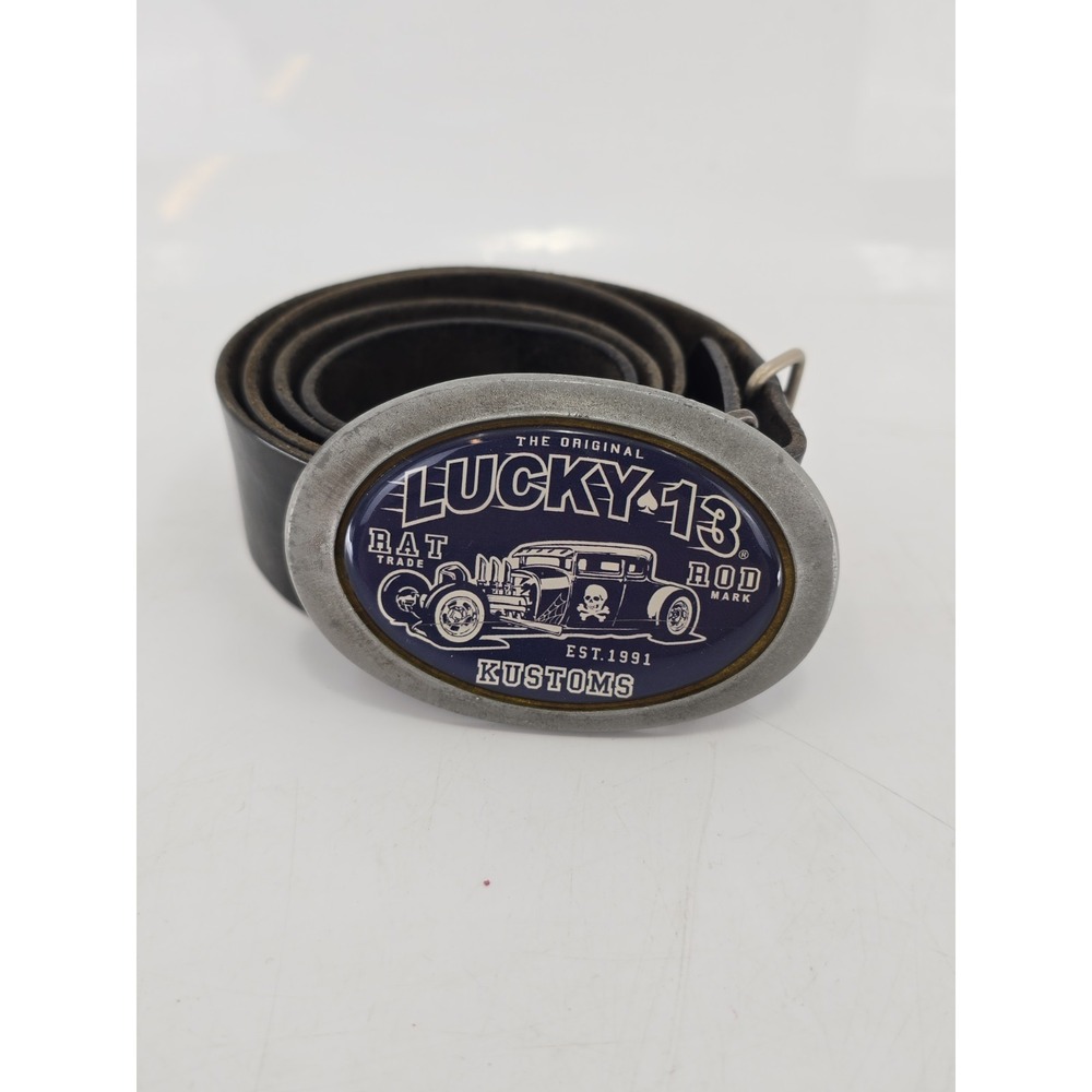 Lucky 13 Skull & Crossbones Rat Rod Kustoms Belt Buckle W/ 39" Black Belt